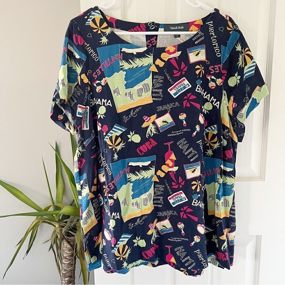 ModCloth Linen Multicolored Island Tropical Shirt - Picture 2 of 6